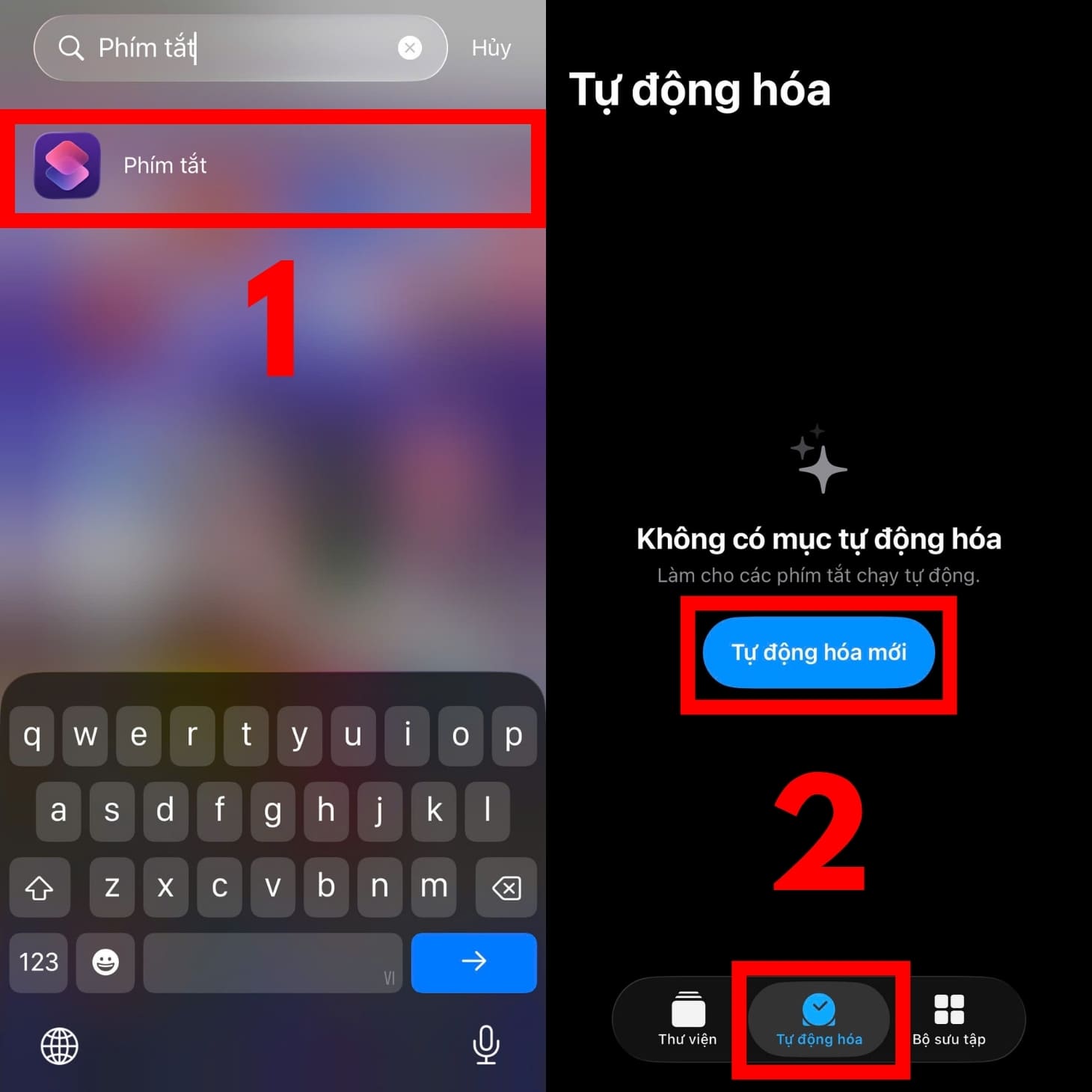 Mở phần Tự động hóa trên ứng dụng Phím tắt