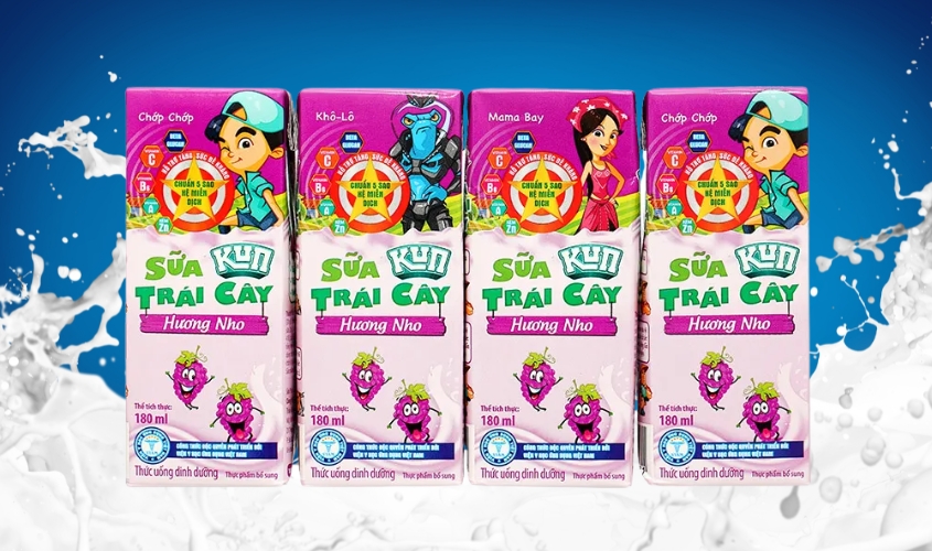 Lốc 4 hộp sữa trái cây LiF Kun hương nho 180 ml (từ 2 tuổi)