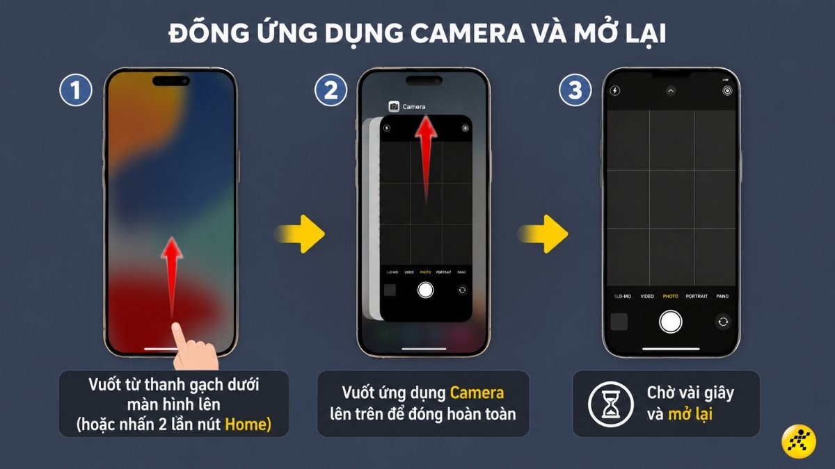 Đ&oacute;ng ứng dụng Camera v&agrave; mở lại