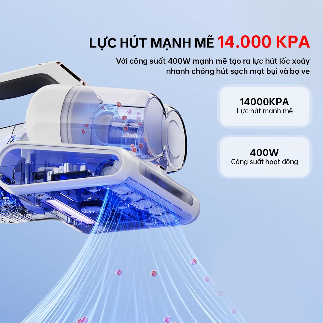 Máy hút bụi giường nệm AQUA CMP105R được trang bị bộ lọc HEPA 13 giúp loại bỏ đến 99.9% các hạt bụi nhỏ, mang đến không gian sống trong lành cho gia đình