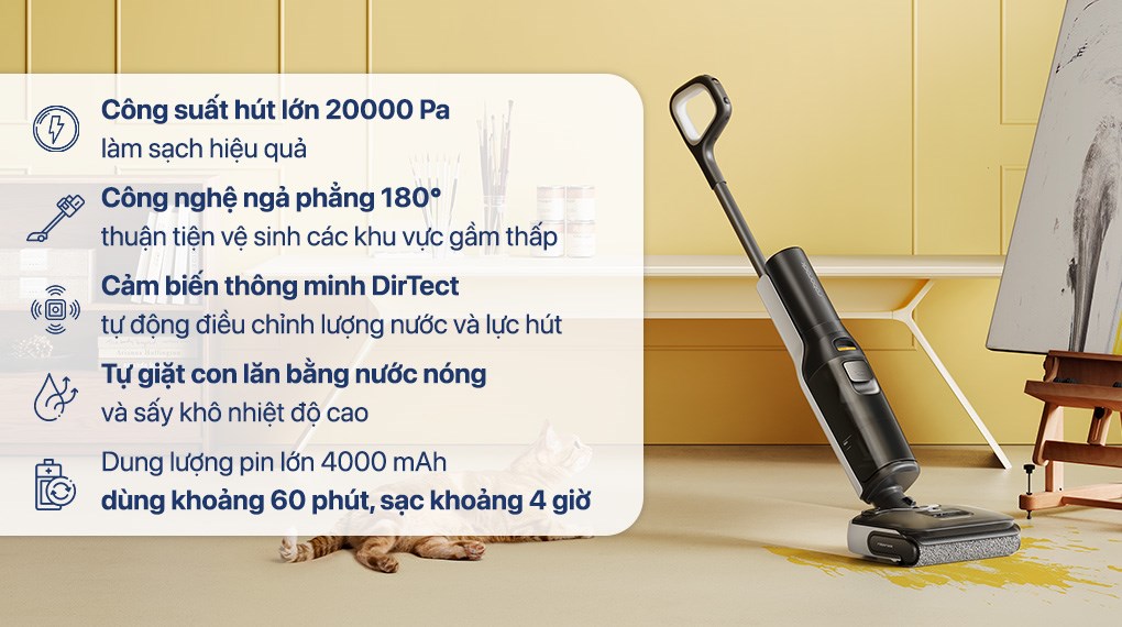 Máy hút bụi cầm tay Roborock F25 có công suất hoạt động 200W, giúp hút sạch bụi bẩn hiệu quả