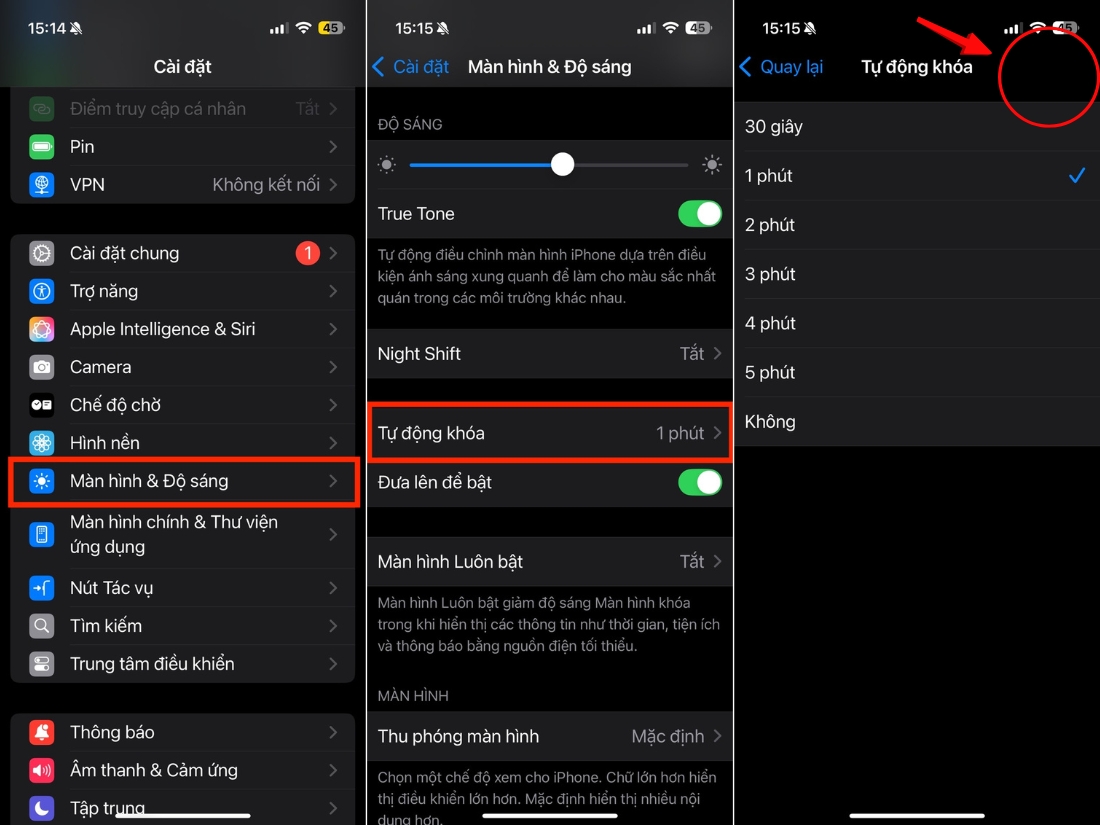 K&iacute;ch hoạt Tự động kh&oacute;a m&agrave;n h&igrave;nh