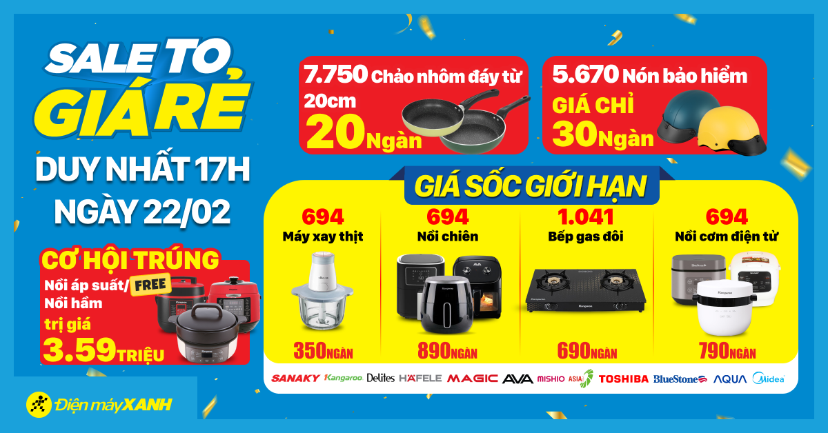 Sale To Giá Rẻ - Duy Nhất 22/02 - Cơ Hội Trúng Nồi Áp Suất/nồi Hầm Kangaroo Trị Giá 3.59 Triệu - Mua Chảo Đáy Từ Chỉ 20k