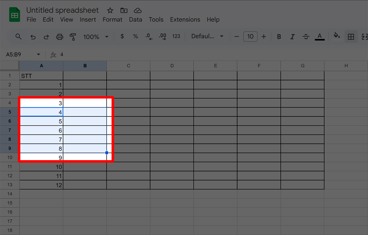 Chèn nhiều dòng trong Google Sheets