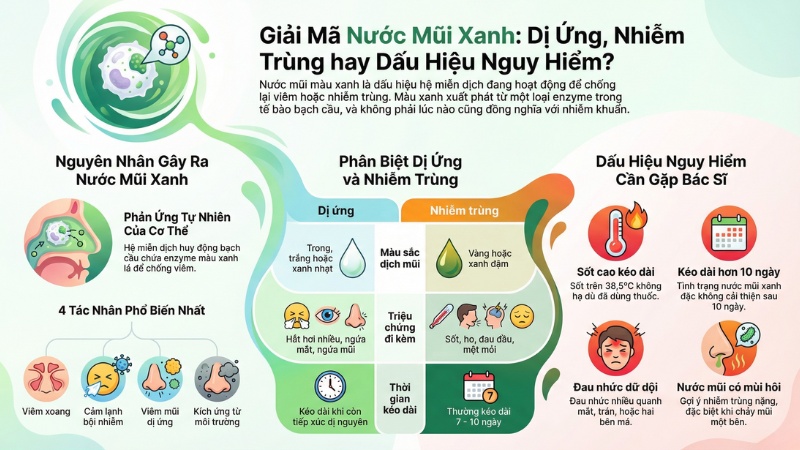 Nước mũi chuyển sang màu xanh khi số lượng bạch cầu tăng cao Nước mũi chuyển sang màu xanh khi số lượng bạch cầu tăng cao