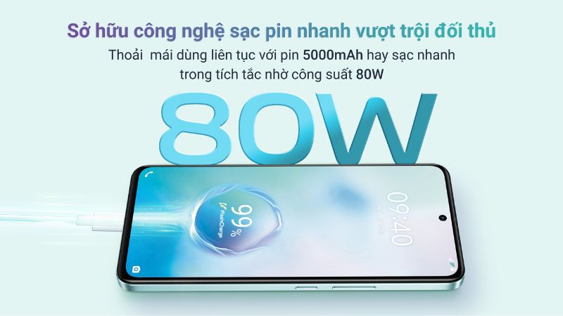 Pin 5000 mAh, hỗ trợ sạc nhanh 80W Pin 5000 mAh, hỗ trợ sạc nhanh 80W