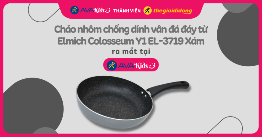 Chảo nhôm chống dính vân đá đáy từ 24 cm Elmich Colosseum Y1 EL-3719 Xám