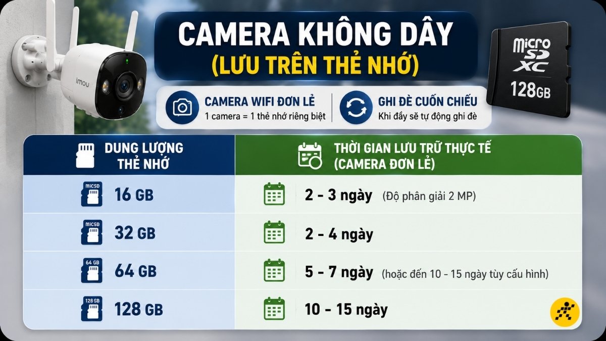 Thời gian lưu trữ camera kh&ocirc;ng d&acirc;y