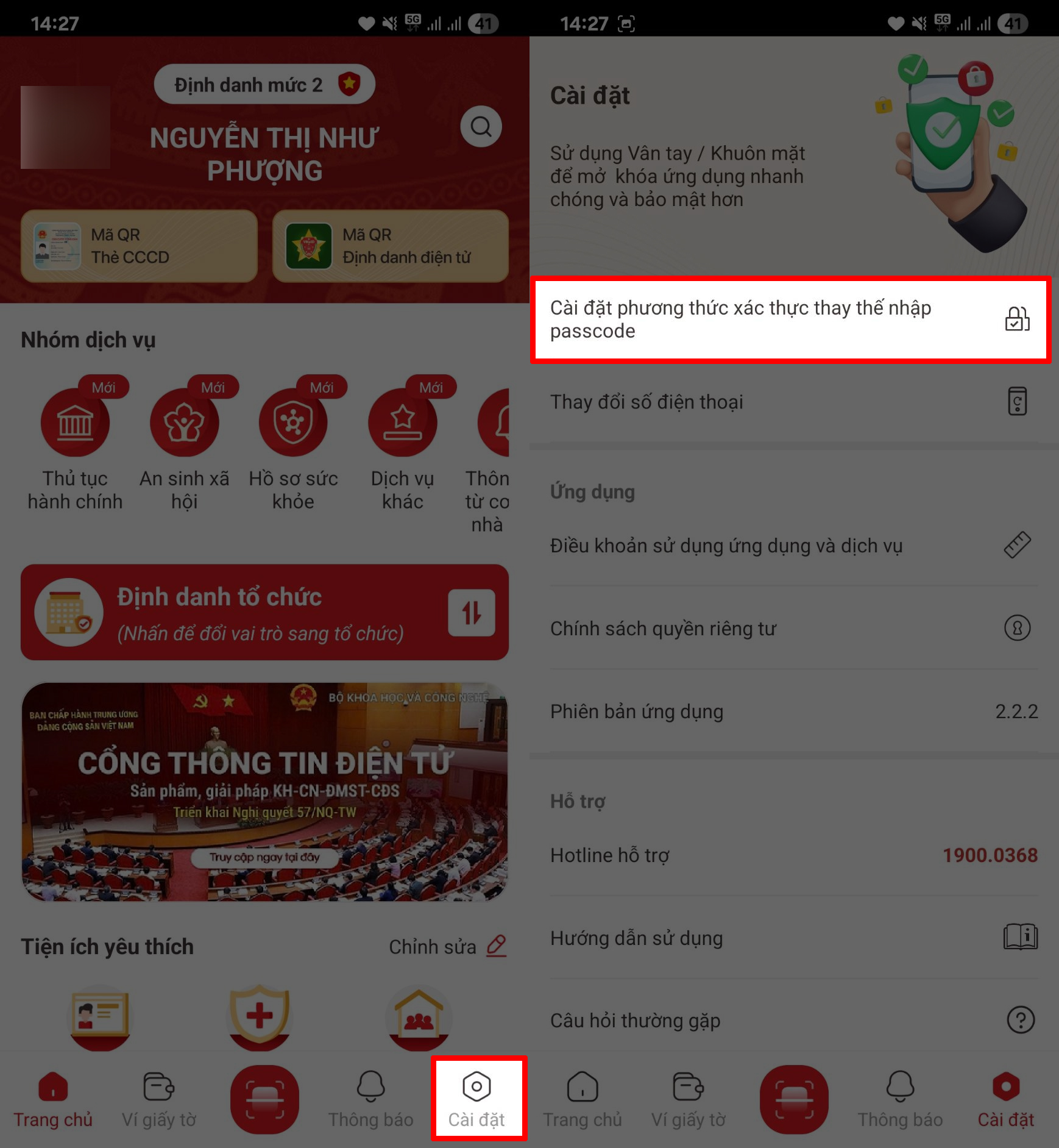 Cách sử dụng vân tay để thay thế passcode trên VNeID