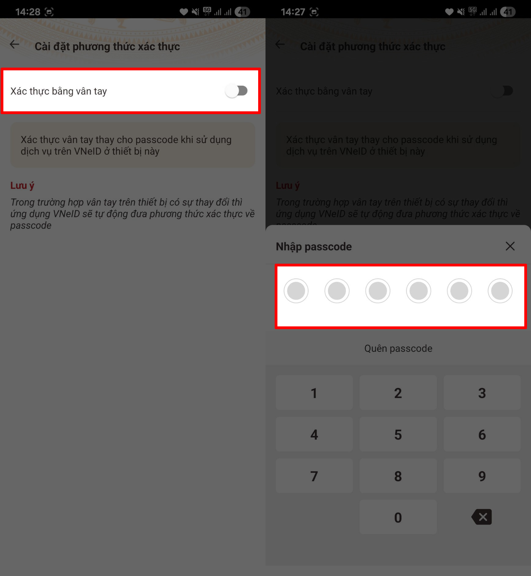 Cách sử dụng vân tay để thay thế passcode trên VNeID