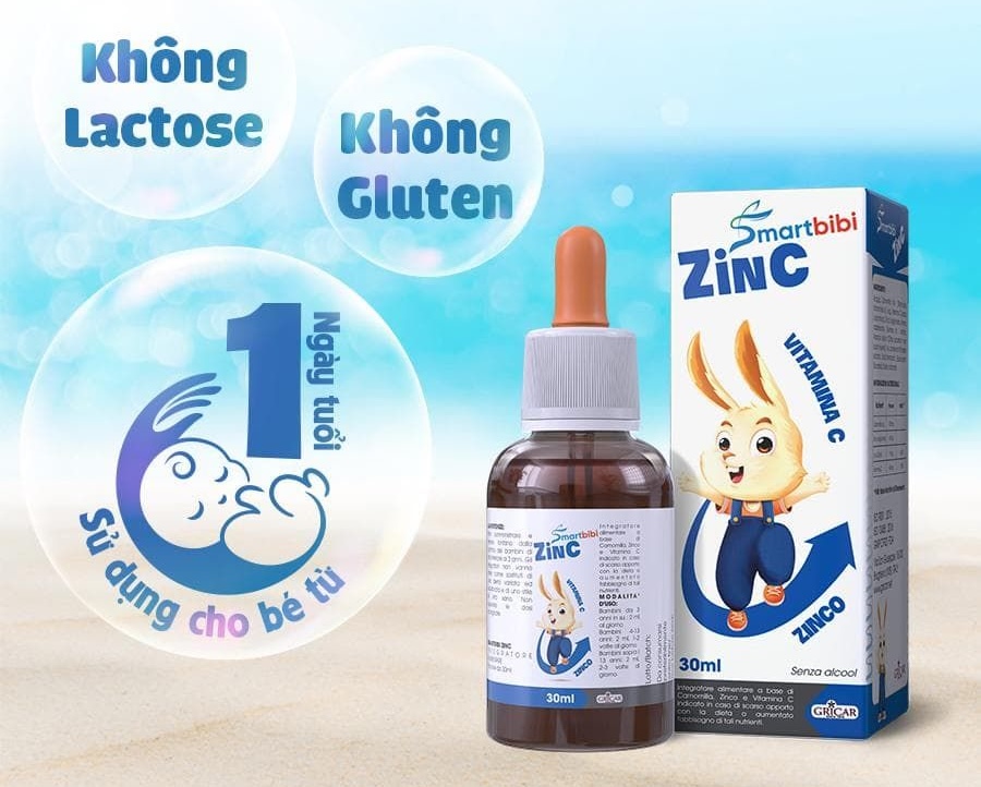 Siro Smartbibi ZinC bổ sung kẽm, vitamin C giúp tăng sức đề kháng hương cam, 30 ml dạng uống (từ 0 tháng)