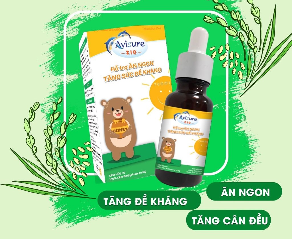 Siro Avisure Zio bổ sung kẽm hỗ trợ ăn ngon, tăng đề kháng hương cốm, 20 ml dạng nhỏ giọt (từ 6 tháng)