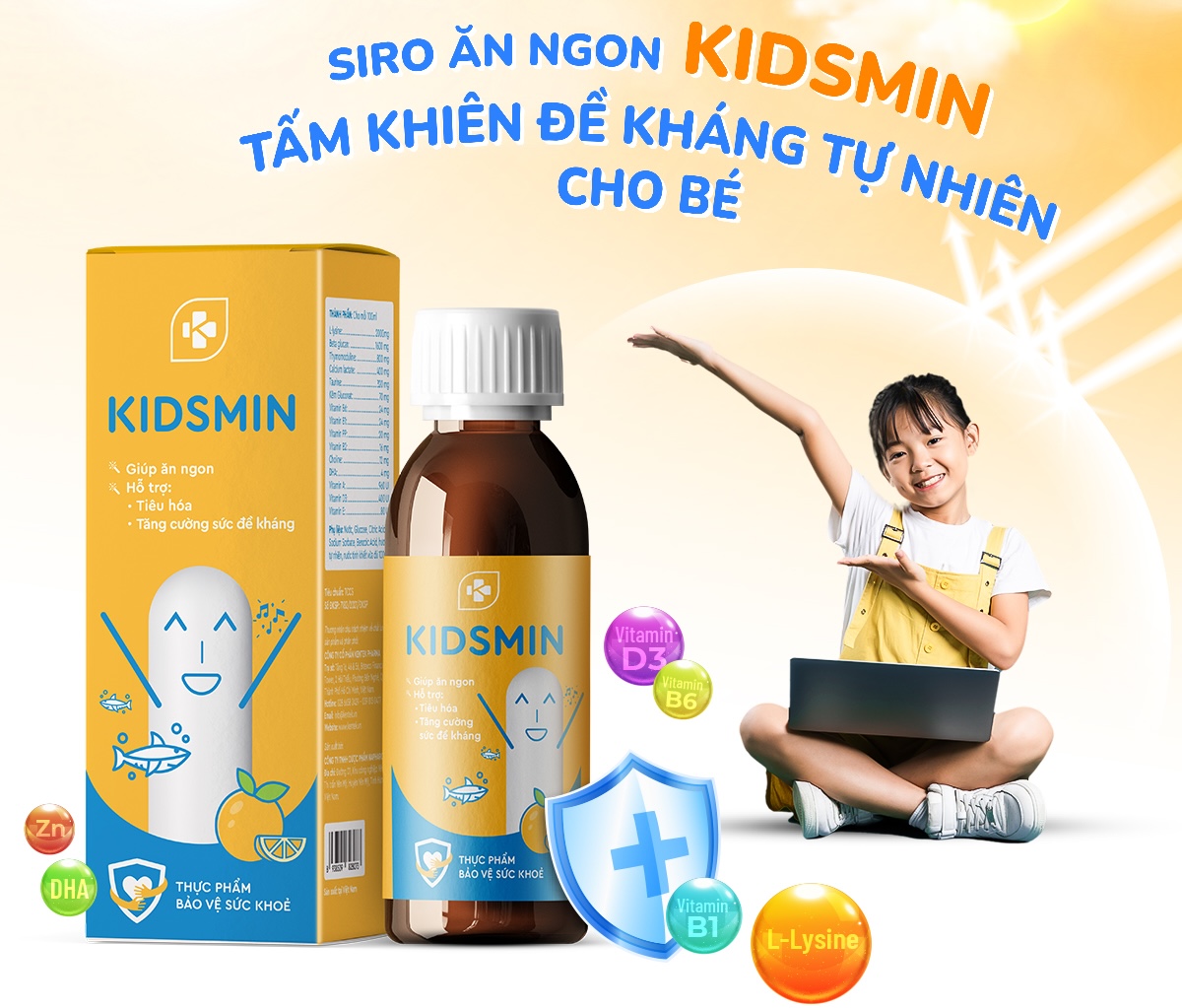 Siro Kentek Kidsmin giúp ăn ngon, hỗ trợ tiêu hóa hương dâu, cam, 100 ml dạng uống (từ 6 tháng)