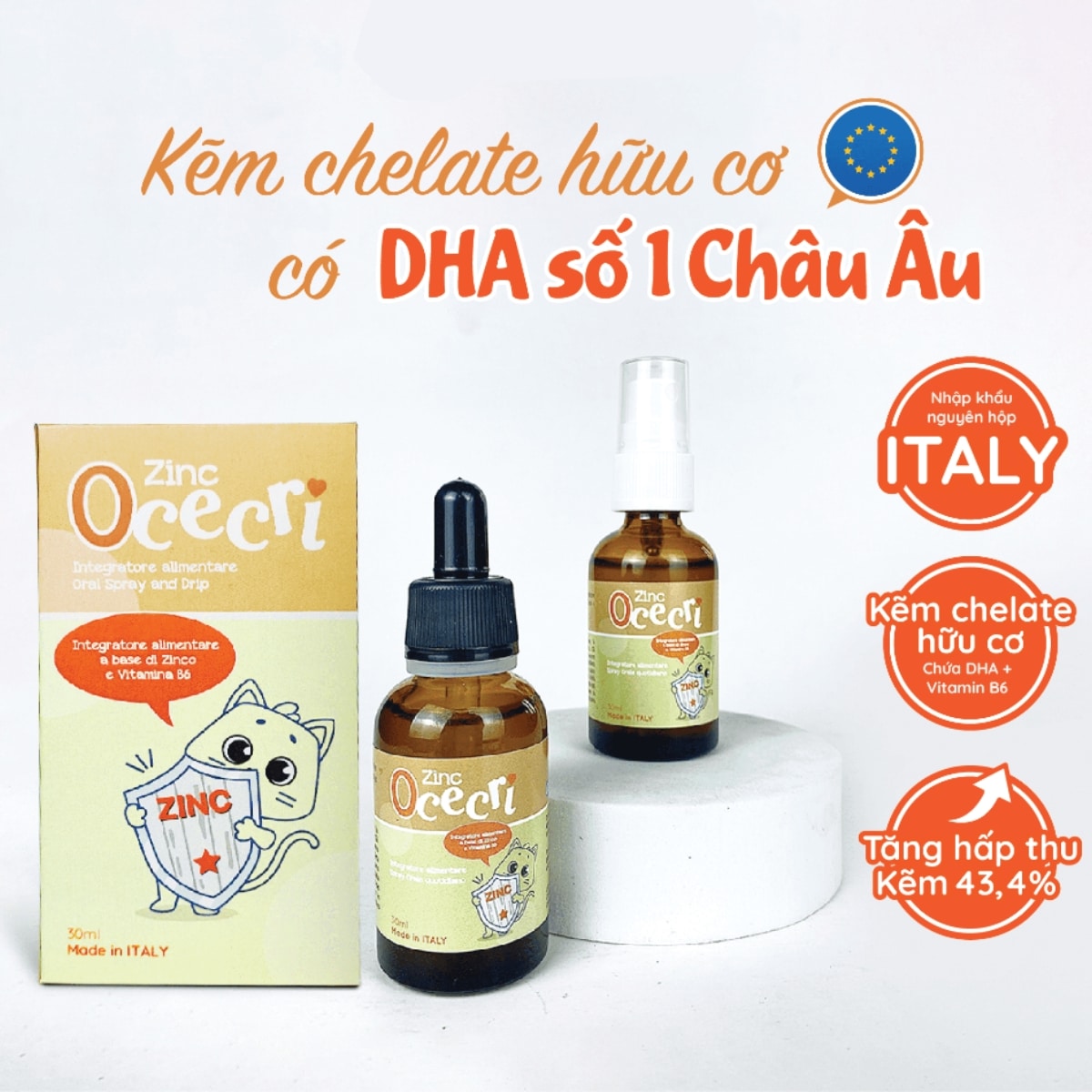 Lọ xịt Ocecri Zinc bổ sung kẽm hỗ trợ ăn ngon, tăng đề kháng