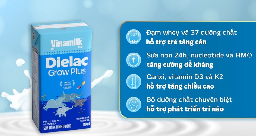 Thùng 48 hộp sữa non pha sẵn Dielac Grow Plus 110 ml (từ 1 tuổi)