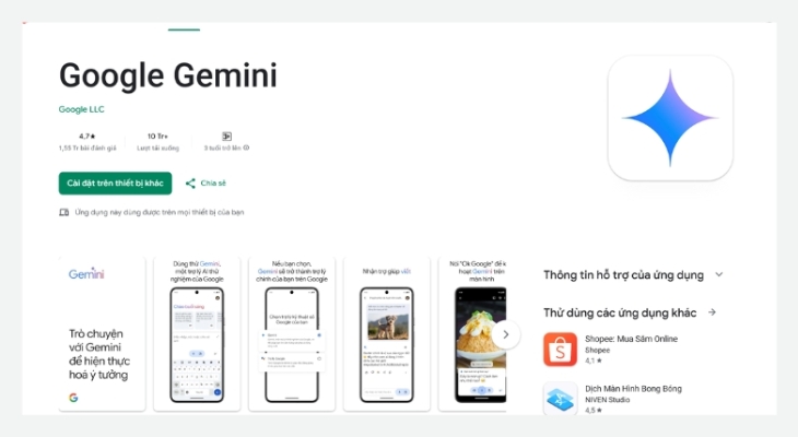 Cập nhật ứng dụng Google Gemini lên phiên bản mới nhất