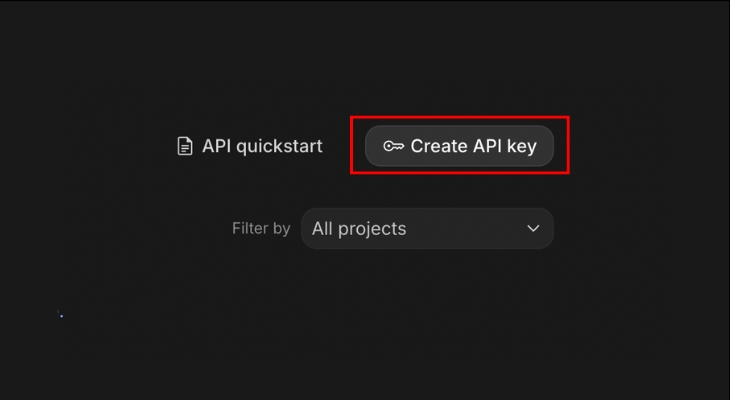 Chọn create API Key