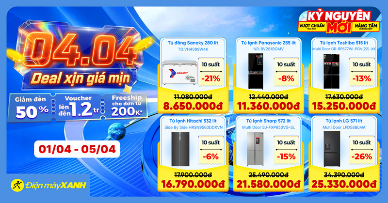 4.4 Deal Xịn Gi&aacute; Mịn Tại Điện M&aacute;y XANH: Giảm Đến 50% Phiếu Mua H&agrave;ng V&agrave; Loạt Sản Phẩm Điện Lạnh Gia Dụng Gi&aacute; Sốc