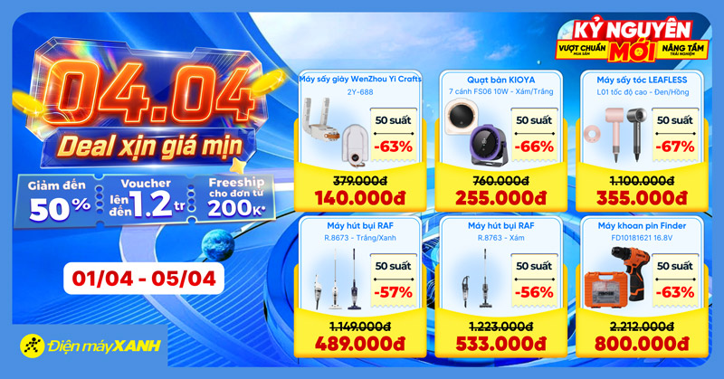 4.4 Deal Xịn Gi&aacute; Mịn Tại Điện M&aacute;y XANH: Giảm Đến 50% Phiếu Mua H&agrave;ng V&agrave; Loạt Sản Phẩm Điện Lạnh Gia Dụng Gi&aacute; Sốc