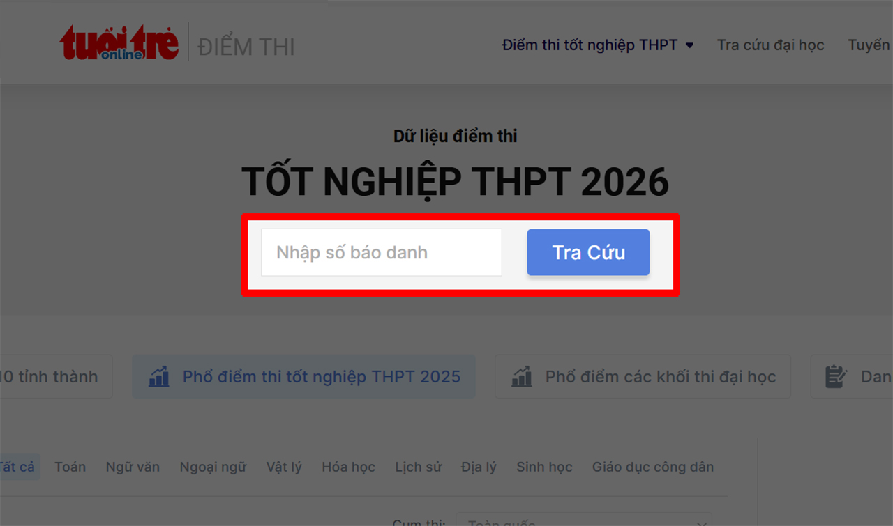 Cách tra cứu điểm thi tốt nghiệp 2026 Cách tra cứu điểm thi tốt nghiệp 2026