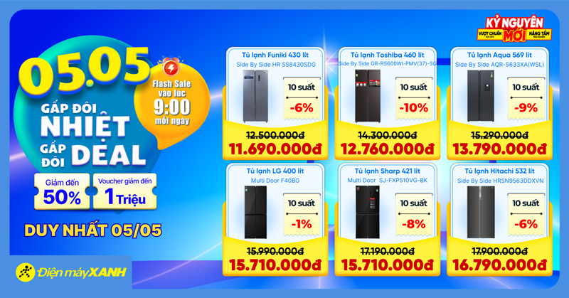 Chương tr&igrave;nh khuyến m&atilde;i 5.5 Gấp Đ&ocirc;i Nhiệt - Gấp Đ&ocirc;i Deal: Điện m&aacute;y XANH giảm đến 50% cho h&agrave;ng ng&agrave;n sản phẩm cực hot!