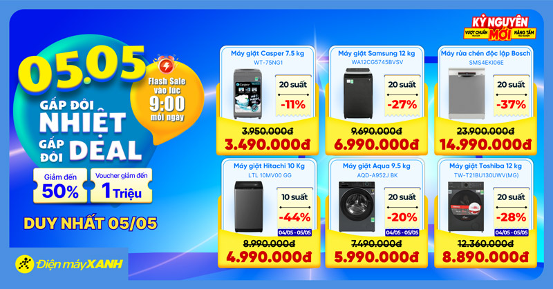 Chương tr&igrave;nh khuyến m&atilde;i 5.5 Gấp Đ&ocirc;i Nhiệt - Gấp Đ&ocirc;i Deal: Điện m&aacute;y XANH giảm đến 50% cho h&agrave;ng ng&agrave;n sản phẩm cực hot!