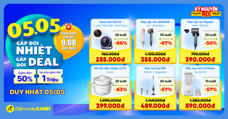 Chương tr&igrave;nh khuyến m&atilde;i 5.5 Gấp Đ&ocirc;i Nhiệt - Gấp Đ&ocirc;i Deal: Điện m&aacute;y XANH giảm đến 50% cho h&agrave;ng ng&agrave;n sản phẩm cực hot!
