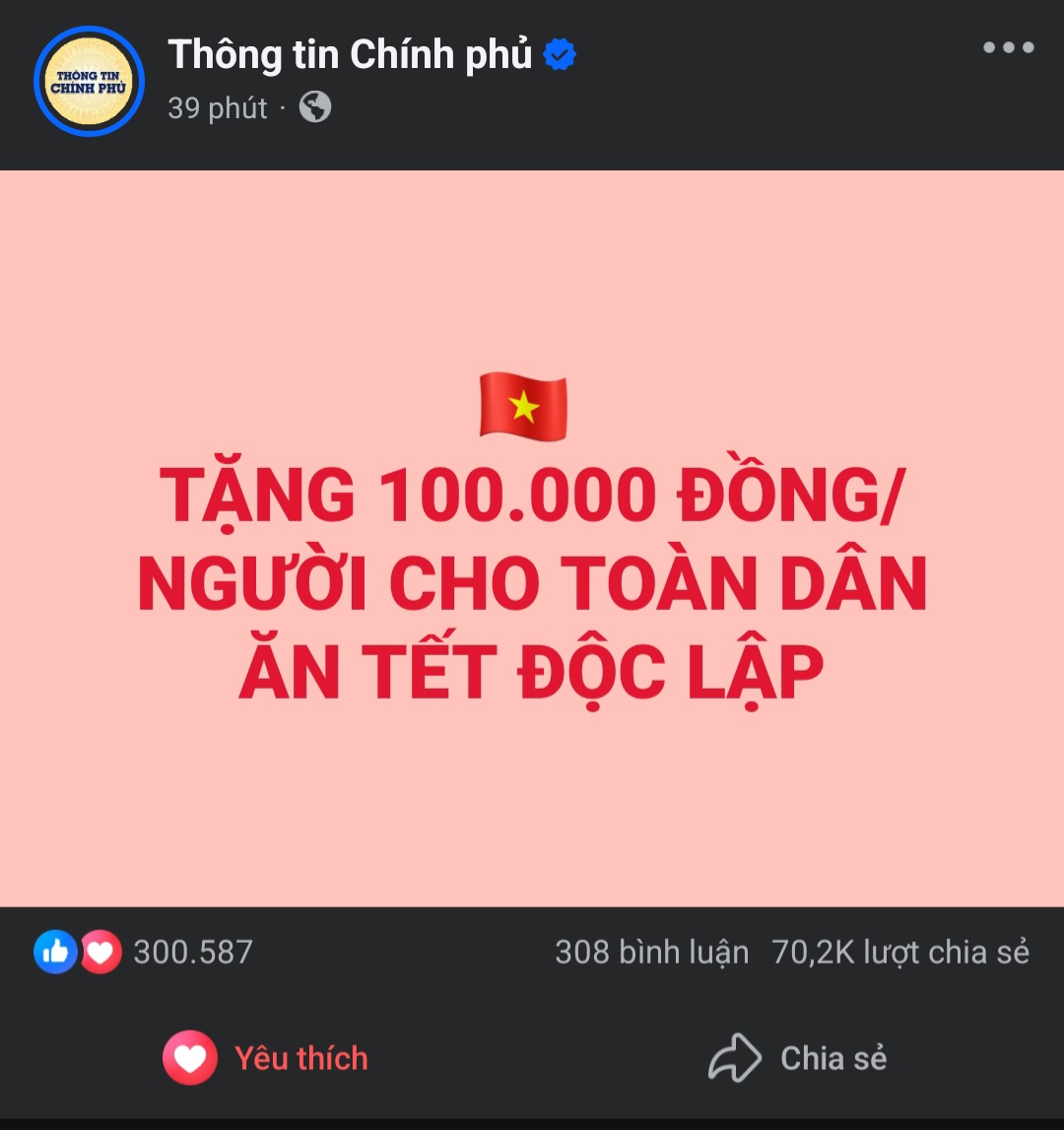 Thông tin về 100K quà tặng của Chính phủ