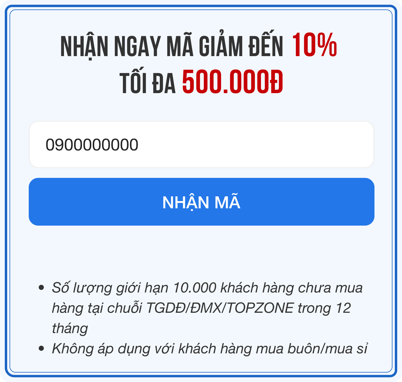 Săn ngay coupon giảm10% tối đa 500K, duy nhất chỉ 10.000 mã dành cho khách hàng mới