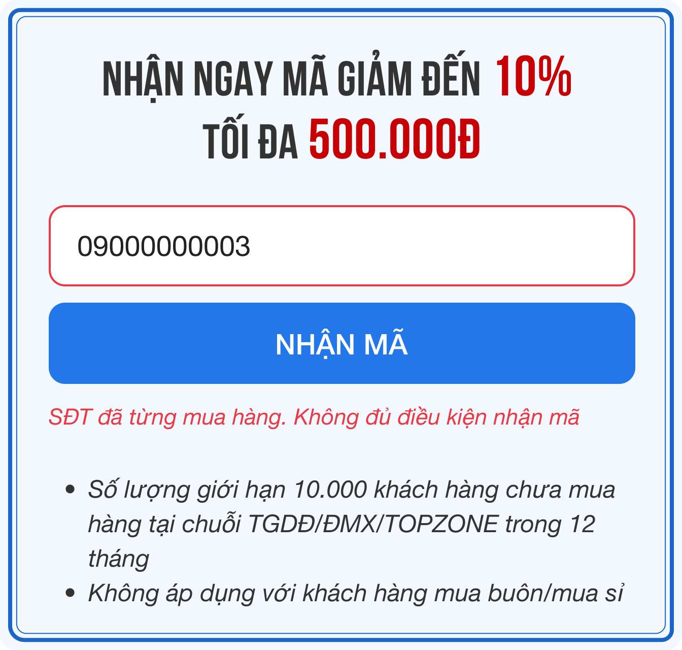 Săn ngay coupon giảm10% tối đa 500K, duy nhất chỉ 10.000 mã dành cho khách hàng mới