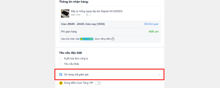 Bước 2: Sử dụng m&atilde; giảm gi&aacute;