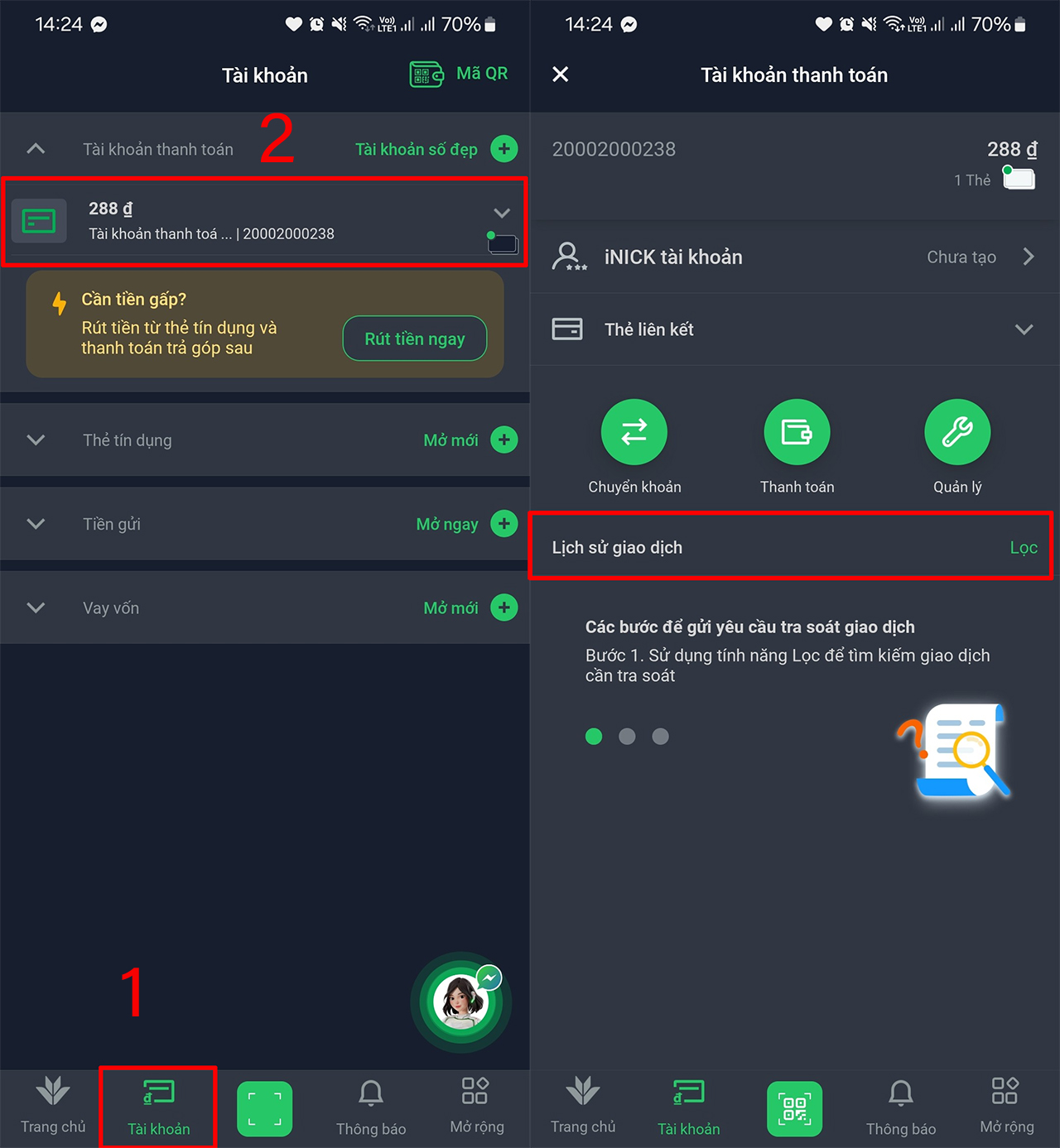 Cách xem lịch sử giao dịch VPBank