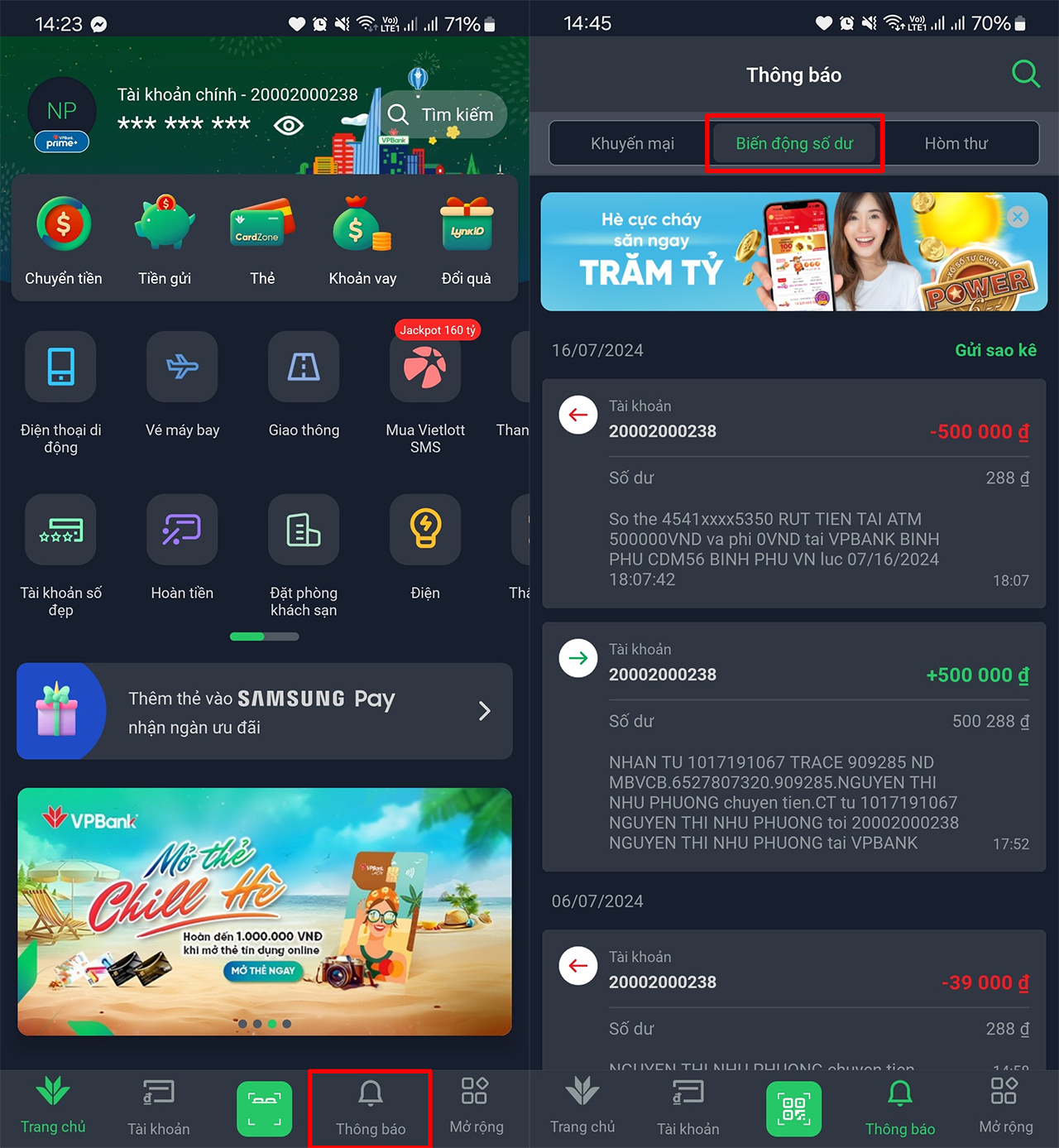 Cách xem lịch sử giao dịch VPBank