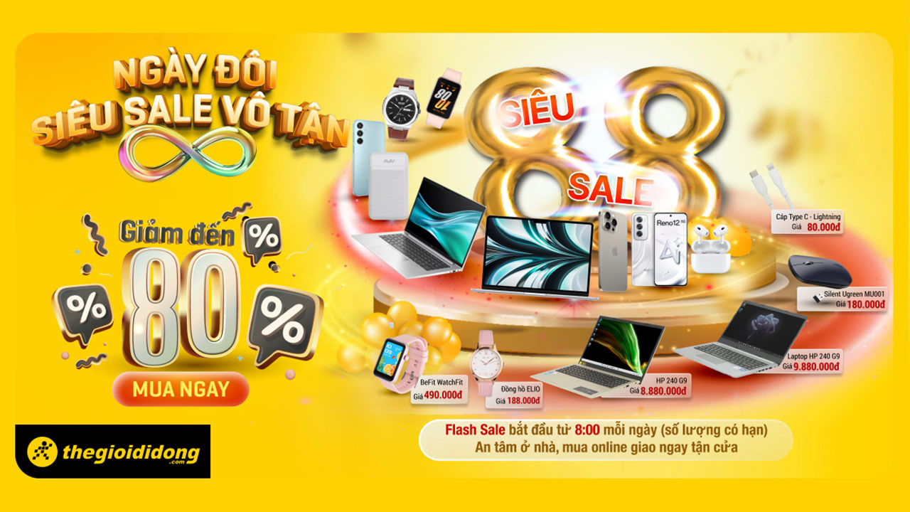 Thật khó tin! Siêu sale 8/8 - Giảm vô tận đến 80%, săn ngay nhiều phụ kiện, laptop, đồng hồ giá sốc Thật khó tin! Siêu sale 8/8 - Giảm vô tận đến 80%, săn ngay nhiều phụ kiện, laptop, đồng hồ giá sốc