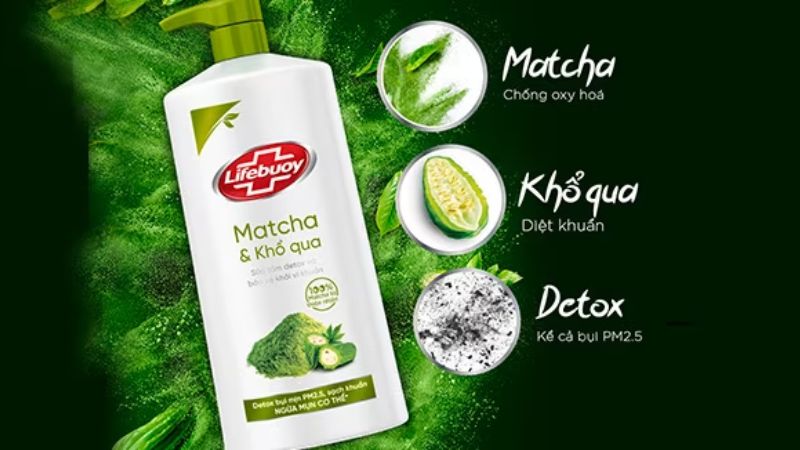 Sữa tắm Lifebuoy Detox Matcha & Khổ qua có tác dụng diệt khuẩn, bảo vệ da khỏi tác nhân gây mụn
