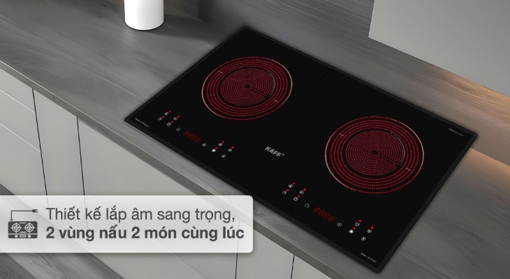 Bếp hồng ngoại đôi KAFF KF-073CC với 2 vùng nấu giúp nấu 2 món cùng lúc