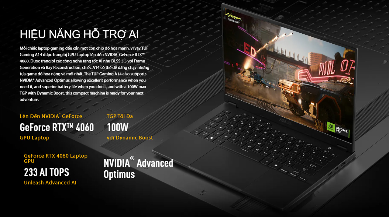 ASUS TUF Gaming có cấu hình mạnh mẽ để chạy các tác vụ AI ASUS TUF Gaming có cấu hình mạnh mẽ để chạy các tác vụ AI