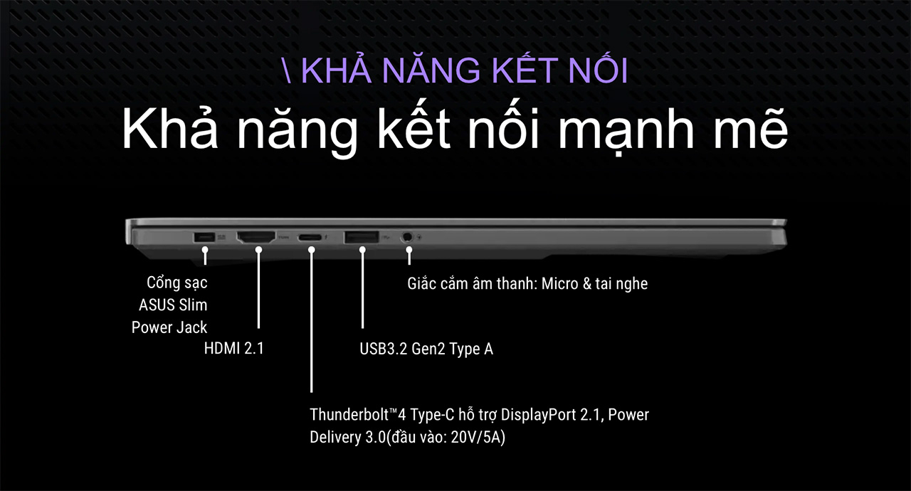 Cổng kết nối đa dạng trên ASUS ROG Zephyrus G16 Cổng kết nối đa dạng trên ASUS ROG Zephyrus G16