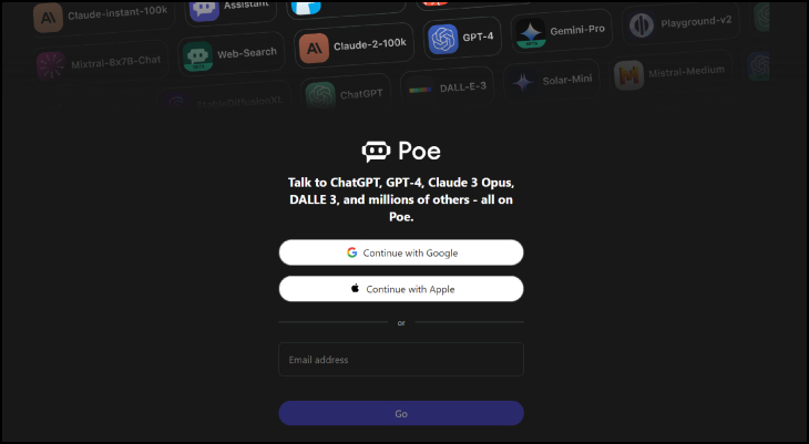 Poe by Quora cho phép người dùng tương tác với nhiều mô hình ngôn ngữ lớn khác nhau