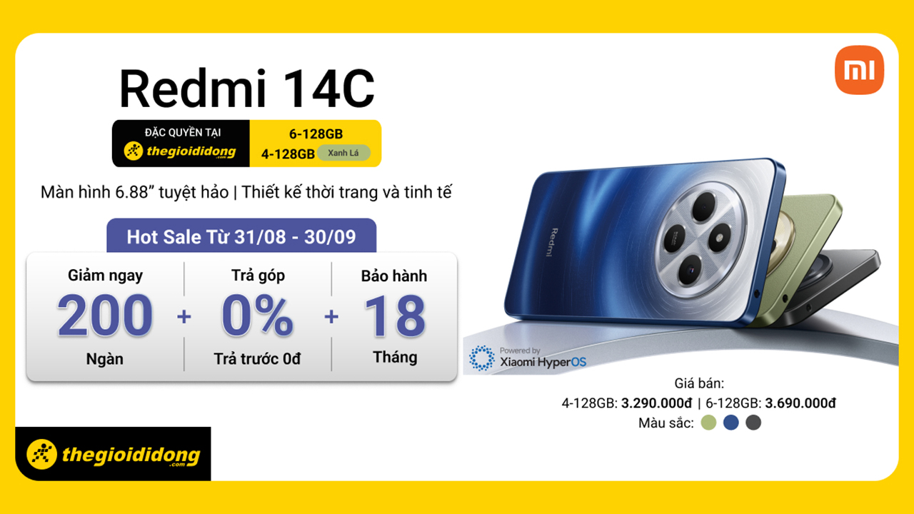 Chính thức mở bán Redmi 14C: Giảm 200K + trả góp 0%, bảo hành đến 18 tháng, còn tặng voucher 480K để mua SIM Chính thức mở bán Redmi 14C: Giảm 200K + trả góp 0%, bảo hành đến 18 tháng, còn tặng voucher 480K để mua SIM