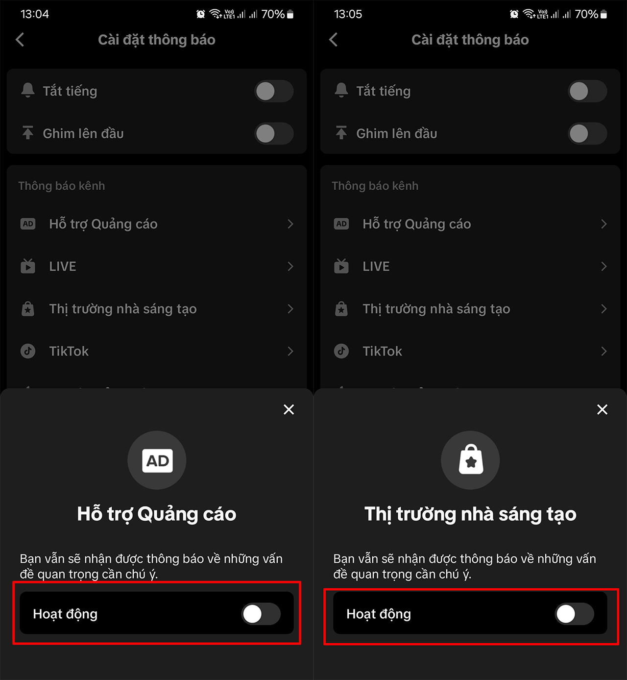 Cách tắt thông báo hệ thống TikTok