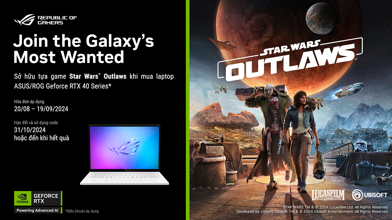 Mua laptop Asus ROG trang bị RTX 40 series, nhận ngay tựa game Star Wars Outlaws