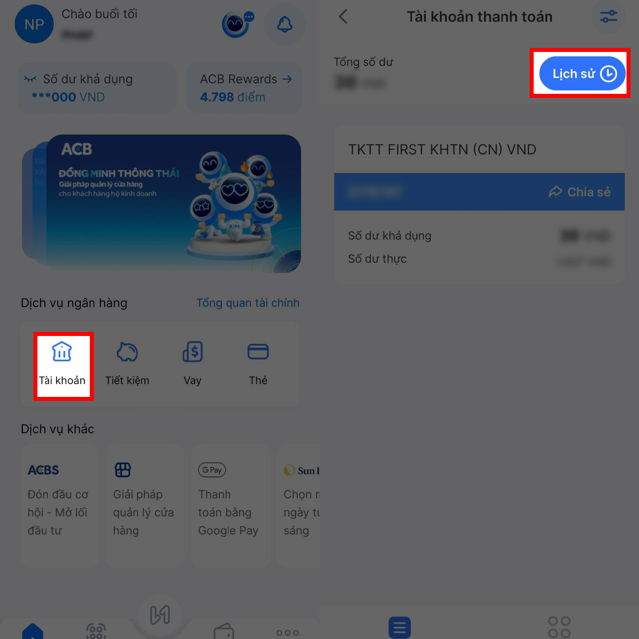 Cách xem lịch sử giao dịch ngân hàng ACB