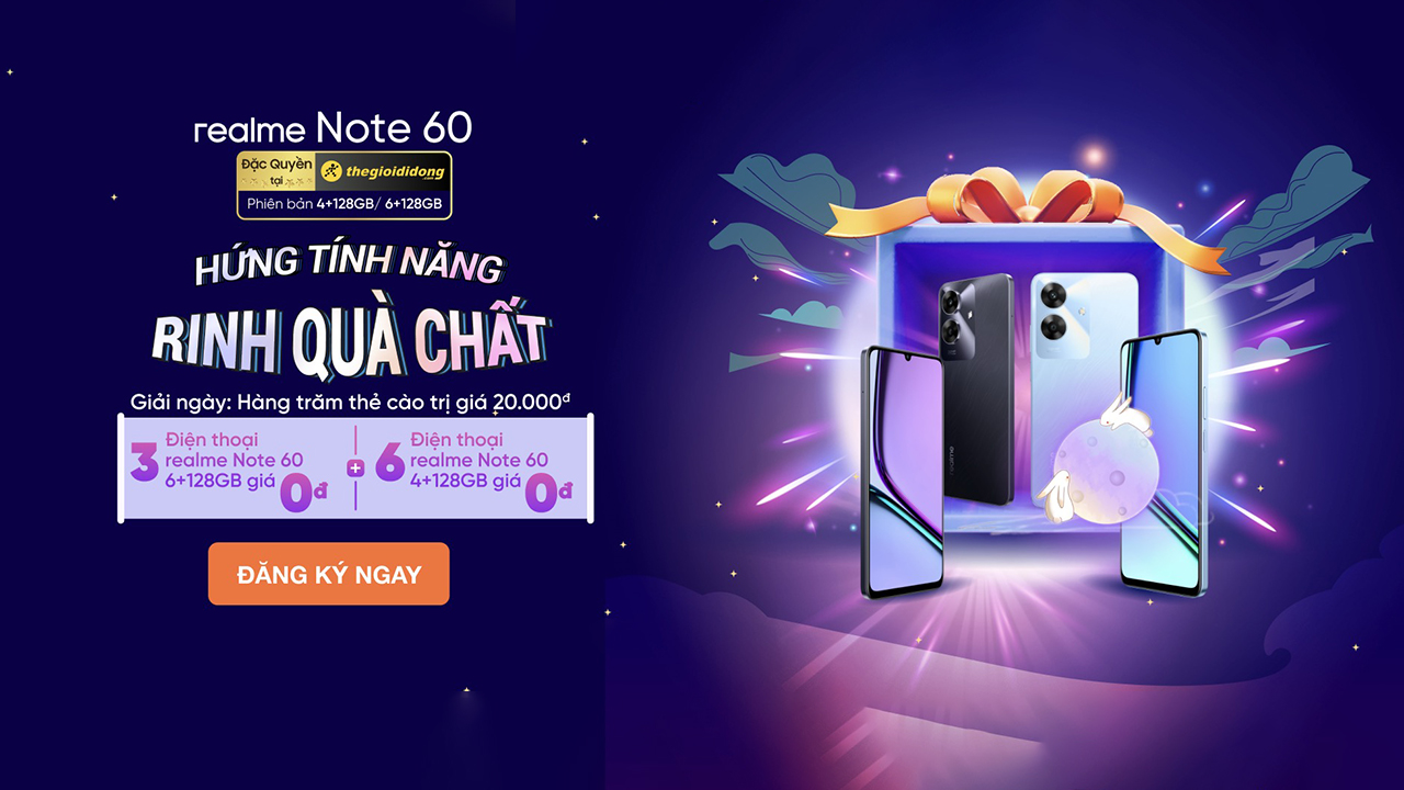 Hứng tính năng rinh quà chất: Săn ngay 9 chiếc realme Note 60 miễn phí cùng hàng ngàn thẻ cào điện thoại Hứng tính năng rinh quà chất: Săn ngay 9 chiếc realme Note 60 miễn phí cùng hàng ngàn thẻ cào điện thoại
