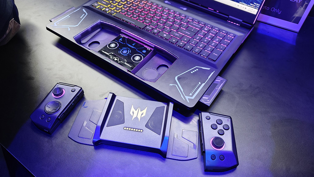 Touchpad tích hợp tay cầm chơi game khi được tháo rời trên Acer Project Dualplay Touchpad tích hợp tay cầm chơi game khi được tháo rời trên Acer Project Dualplay