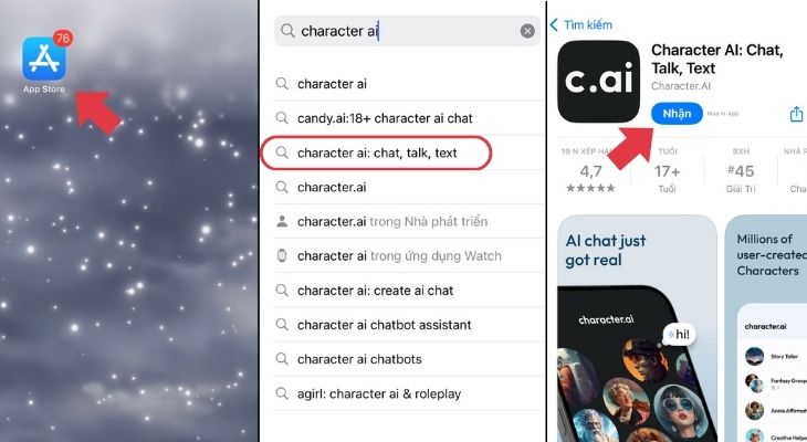 3 bước đơn giản để tải Character AI tiếng Việt về điện thoại iOS