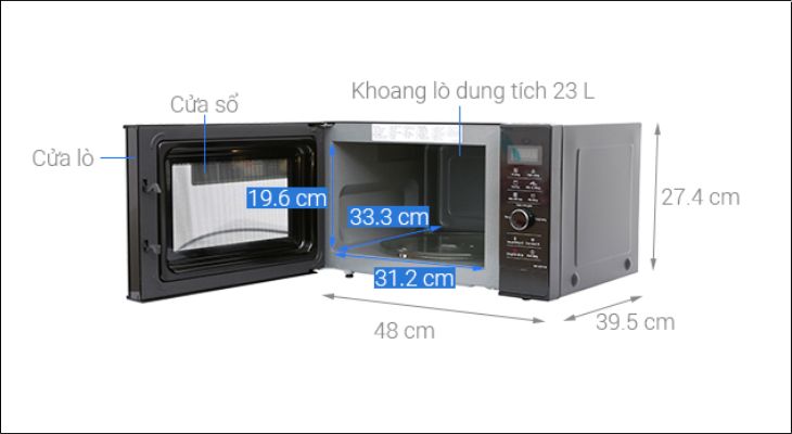 Kích thước lò vi sóng có nướng Panasonic NN-GD37HBYUE 23 lít