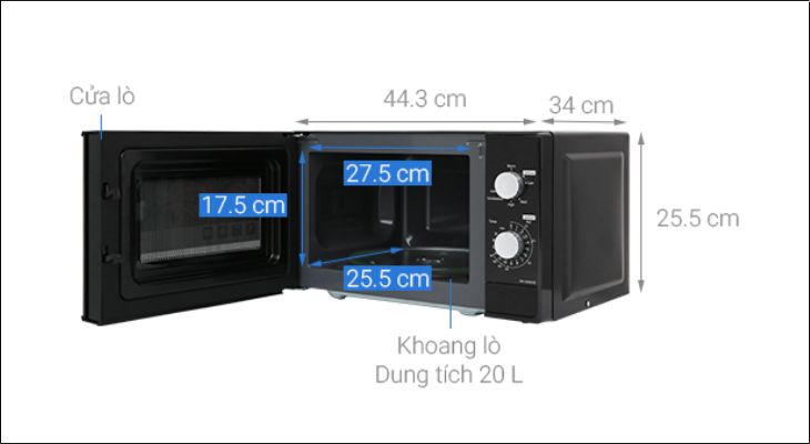 Kích thước lò vi sóng có nướng Panasonic NN-GM24JBYUE 20 lít