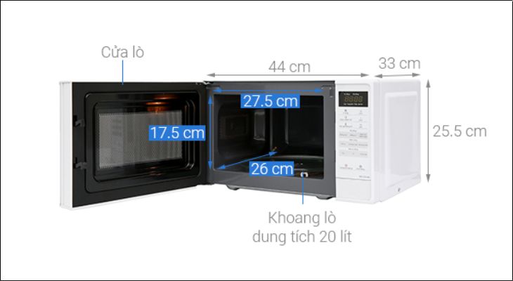 Kích thước lò vi sóng Panasonic NN-ST25JWYUE 20 lít