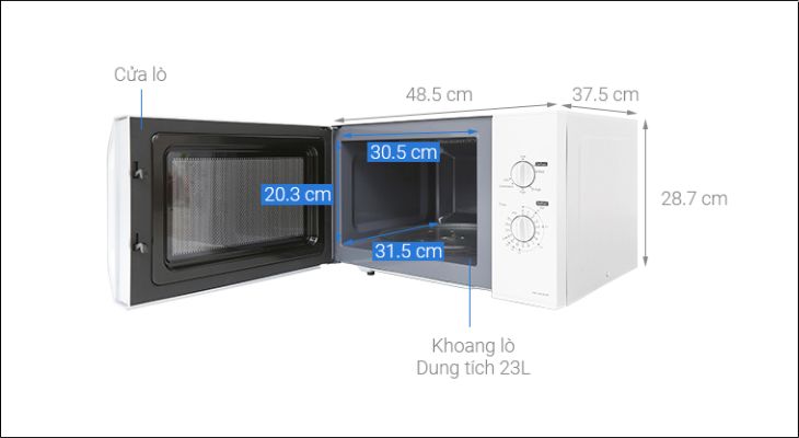 Kích thước lò vi sóng có nướng Panasonic NN-GM34JMYUE 23 lít